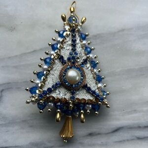 Vintage Elegant Silver and Blue Christmas Tree Pendant